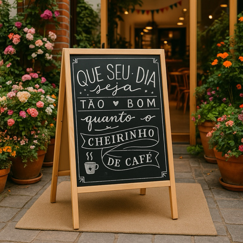 Cavalete Gourmet Lousa Preta Dupla Face em Madeira – Charmos