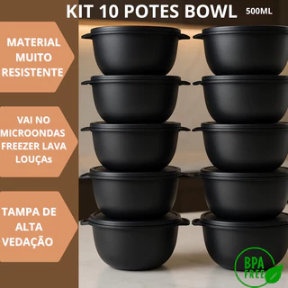 KIT POTES COZINHA 10 POTE REDONDO 500ML RESISTENTE VAI NO MICROONDAS FREEZER BOLL BOWL HERMÉTICO MARMITINHA ORGANIZADOR