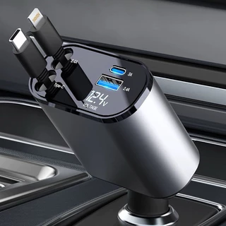 Carregador de carro retrátil 4 em 1 para iPhone e Android