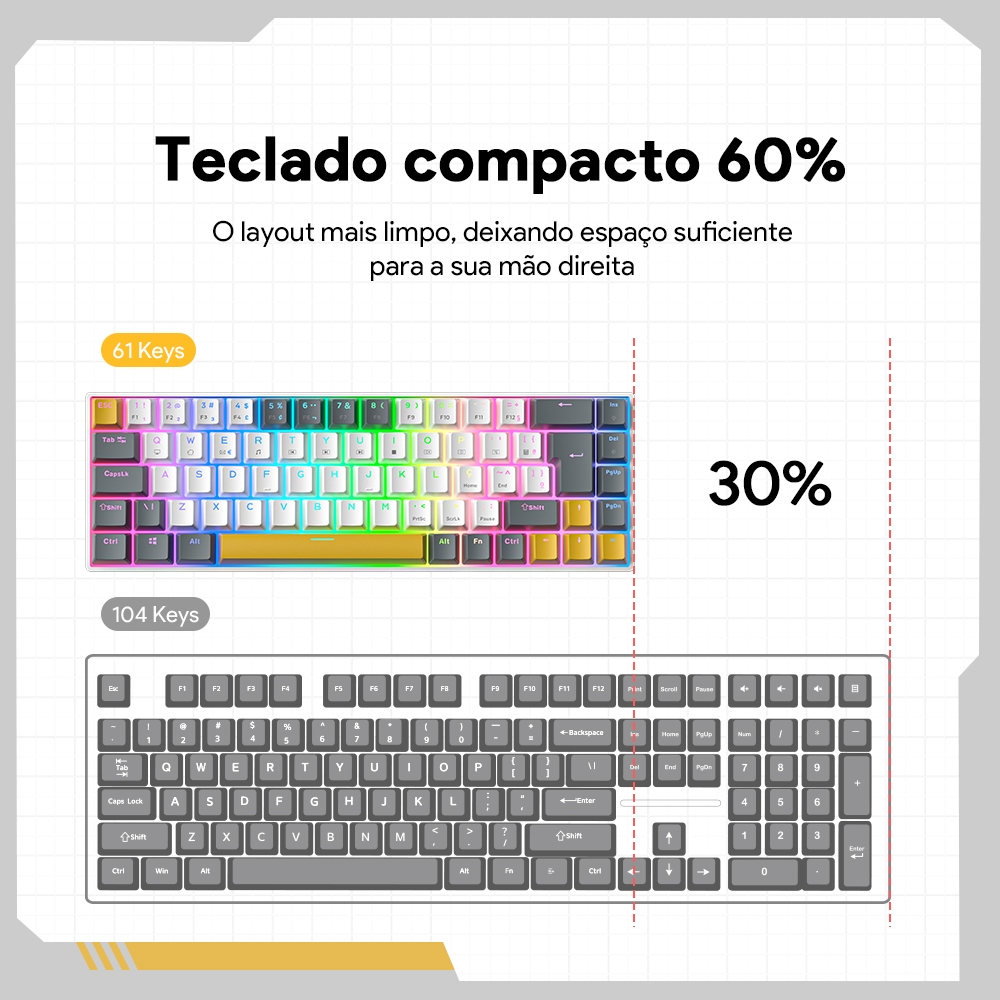 ZIFRIEND TK68 Teclado Mecânico 60% ABNT2 Com Fio Gamer Escritório