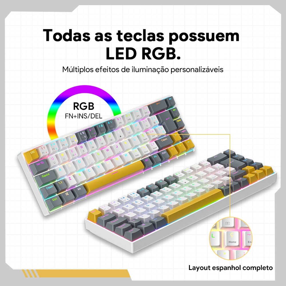 ZIFRIEND TK68 Teclado Mecânico 60% ABNT2 Com Fio Gamer Escritório