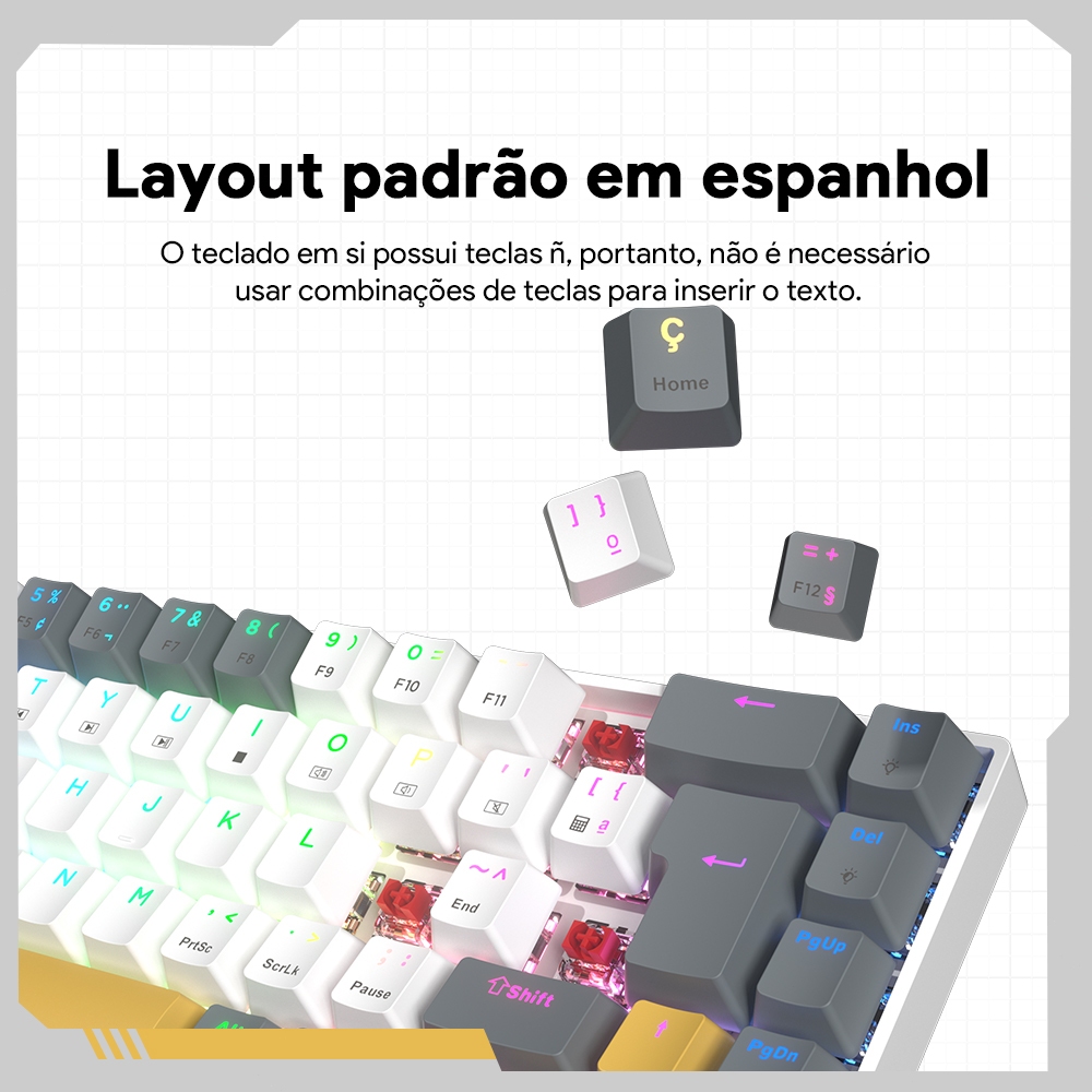 ZIFRIEND TK68 Teclado Mecânico 60% ABNT2 Com Fio Gamer Escritório