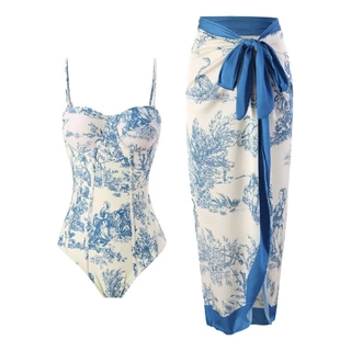 Conjunto Praia Feminino Maiô Natacao Biquíni Com Estampado Floral 2 Peças - QUALY