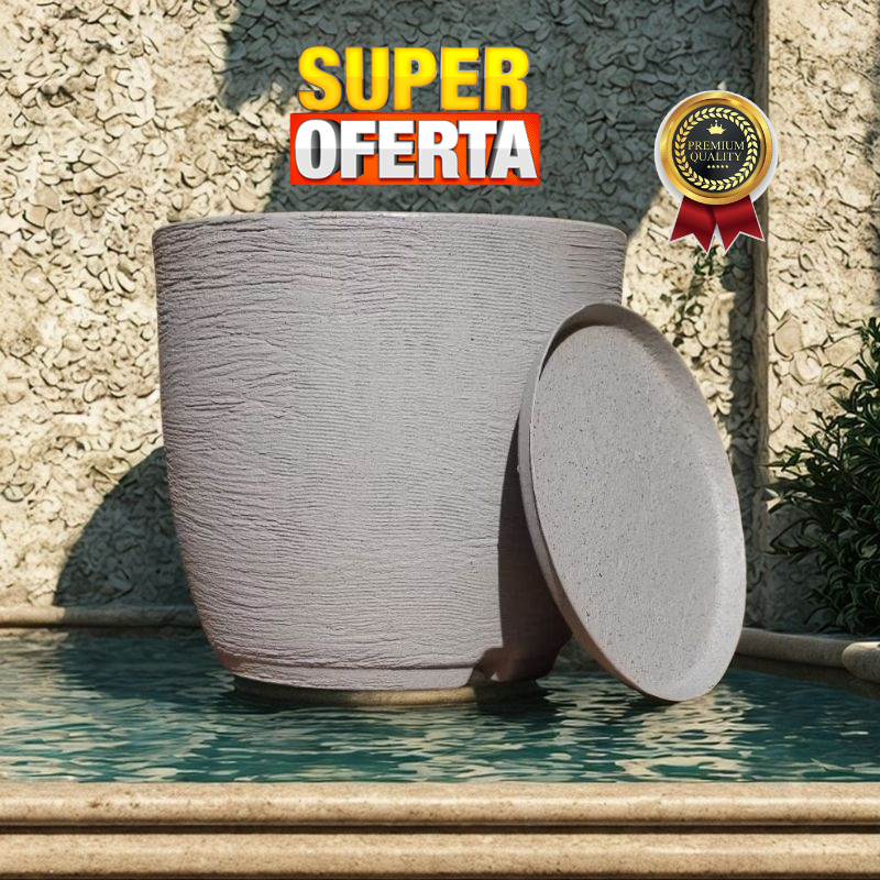 Vaso Decorativo Redondo Texturizado em Polietileno N4 51X42 acompanha Prato Coletor