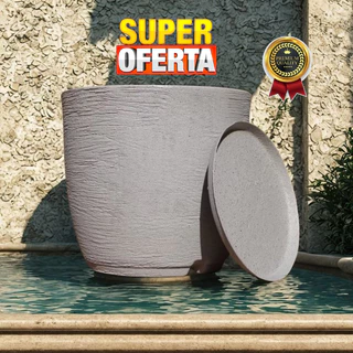 Vaso Decorativo Redondo Texturizado em Polietileno N4 51X42 acompanha Prato Coletor