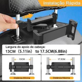 Suporte Celular e Tablet para Carro Encosto de Cabeça Telescópico 360° Firme para Viagem Telas 4,7 a 12,9 Polegadas