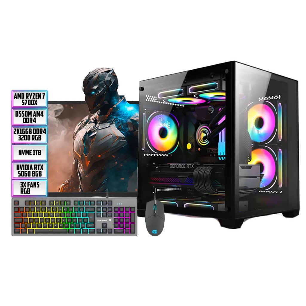 PC Gamer Ryzen 7 5700X RTX 5060 8GB 32GB DDR4 NVMe 1TB Monitor