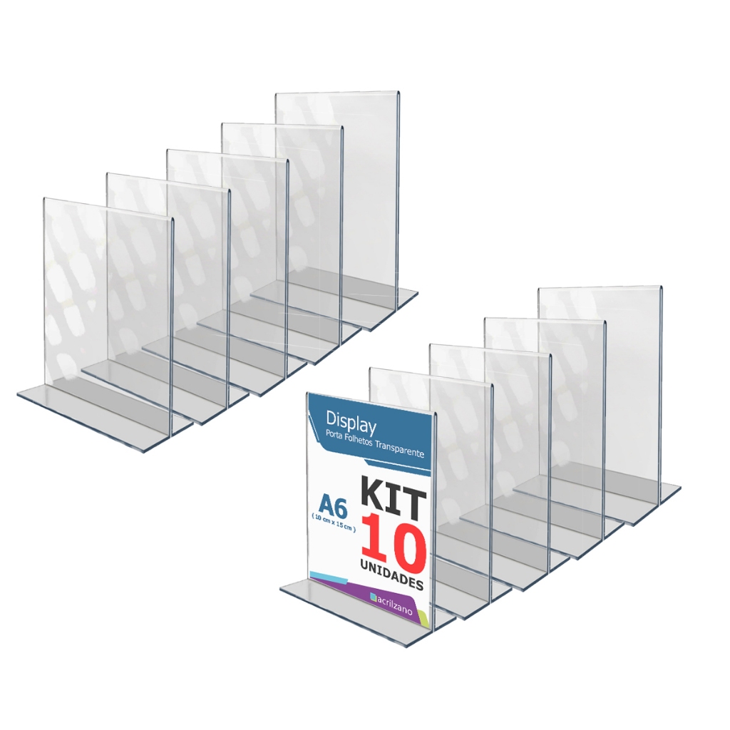 Display T Acrílico A6 10x15cm – Suportes Verticais para Cardápio, Foto e Avisos
