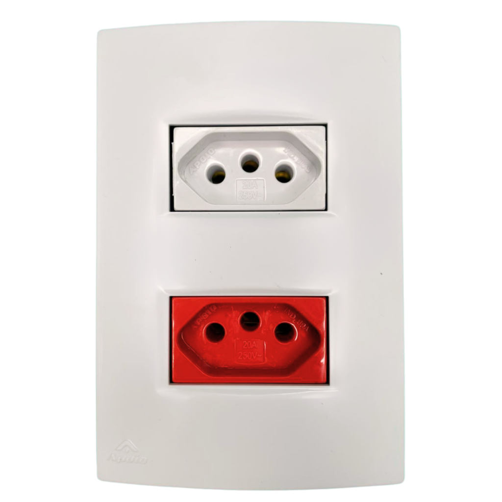 Tomada Dupla Com 1 modulo 10a Branco + 20a Vermelha Linha Lissê Apoio ...