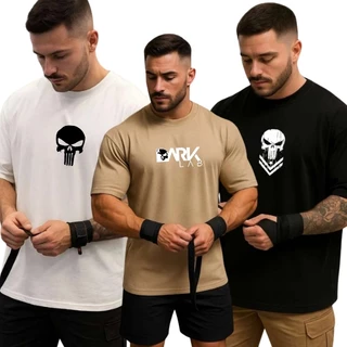 KIT 3 Camiseta MIX CAVEIRAS Oversized Masculina Premium 100% Algodão Streetwear Moda Academia