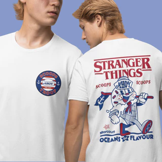 Camiseta Stranger Things Sorveteria Scoops Ahoy Moda Blusa Casual Unissex 100% Algodão