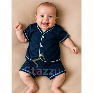 Pijama para Bebê Manga curta Baby Doll Americano Botão Conjunto Bebê Unissex Primavera Verão De em Oferta na Shopee