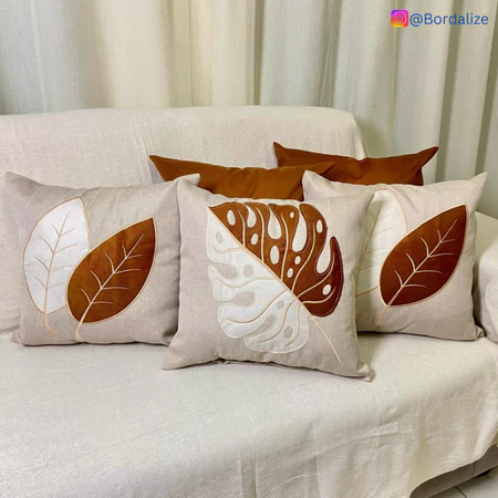 Kit com 6 capa de almofada bordada e lisa em linho