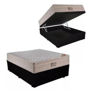 Cama Box Bau Casal Preta + Colchão de Molas Ensacadas - Airtech SpringPocket - Ortobom