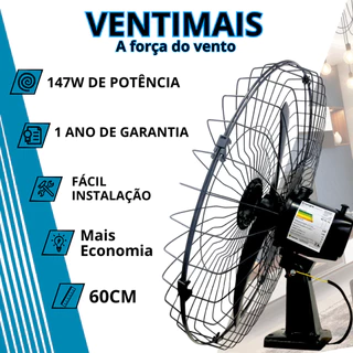 Ventilador Industrial Parede Ventimais 60cm 147W 3 Pás Potente e Econômico