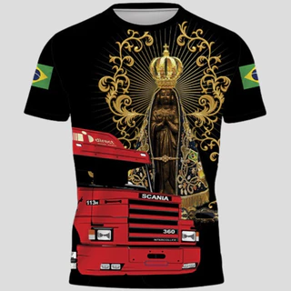 Camiseta Camisa Caminhoneiro Scania Proteção Nossa Senhora Dry Fit Gola Redonda Proteção UV