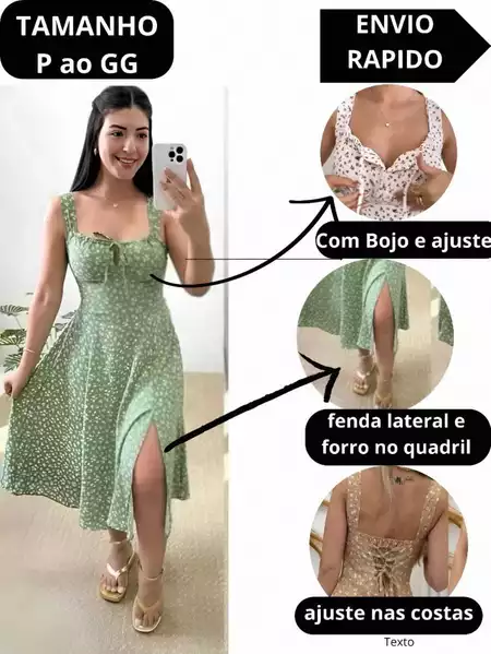 Vestido Feminino Mídi Romântico Estampa Floral