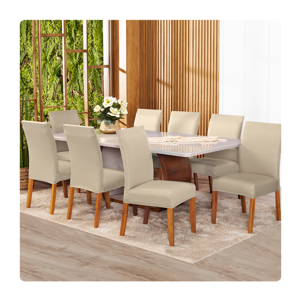 Foto de Kit Capas De Cadeira Jantar Malha Gel Com Elástico Decoração