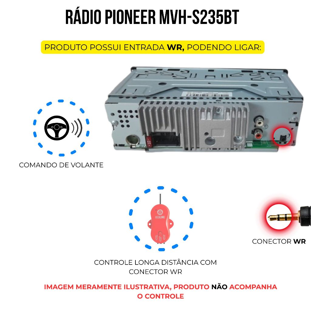 RÁDIO SOM AUTOMOTIVO PIONEER 1 DIN RECEIVER C/ BLUETOOTH USB FM
