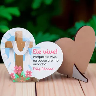 Lembrancinha Especial Feliz Páscoa Ele Vive, Posso Crer Formato Coração Mdf em Oferta na Shopee