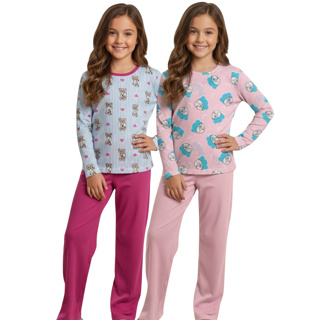 Kit 2 Pijamas de Inverno Infantil | Bebe ao Juvenil Menina Inverno | Pijama Sortido Comprido e Muito Confortável em Oferta na Shopee