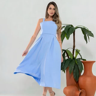Vestido Longo Tecido Alfaiataria com Bojo Ziper em Oferta na Shopee