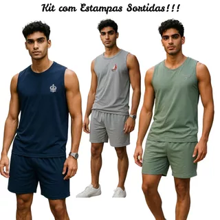 Kit com 3 Pijamas Masculino Verão Adulto Regata em Malha cores sortidas na promoção!!! em Oferta na Shopee