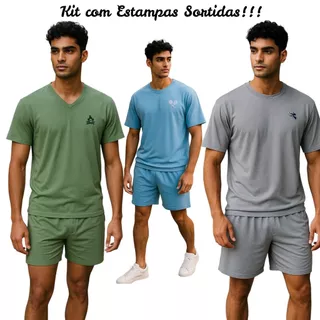 Kit 3 Pijamas Masculino Meia Manga Adulto em malha cores sortidas em Oferta na Shopee