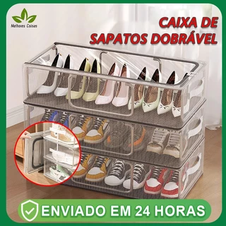 Com zíper Caixa de armazenamento empilhável para sapatos, caixa de armazenamento transparente multifuncional em concha em Oferta na Shopee