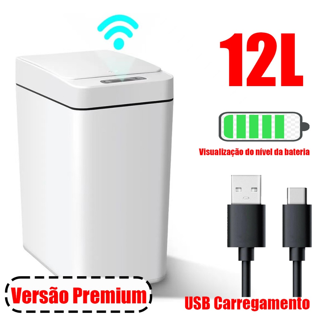 Lixeira 12L/16L/20L Inteligente Automática Click Label para Dispenser Integrado para Sacos De Lixos