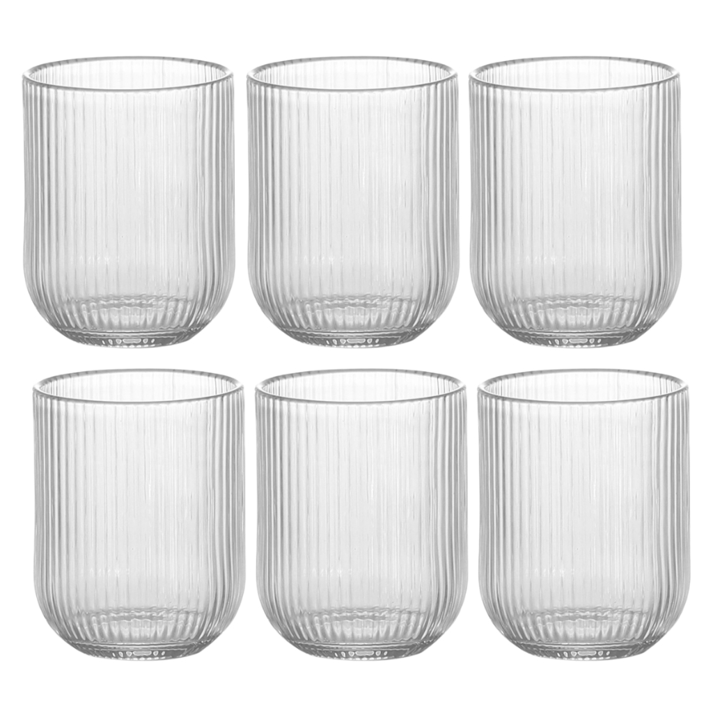 Conjunto 6 Copos De Vidro Canelado 260ml Água Suco Drinks