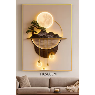 Quadro Decorativo Moderno 3D Lua Montanha e Árvore Para Quarto Sala Hall Escritório