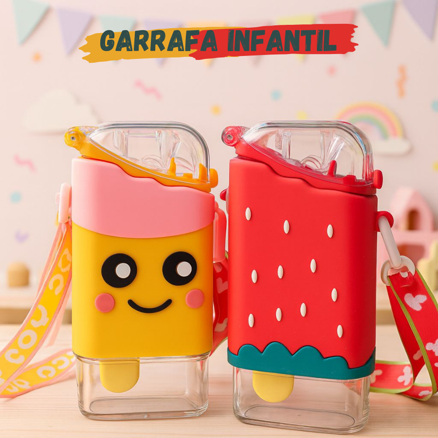Garrafa Infantil Picole 240ML Silicone Criança Divertida Brincando