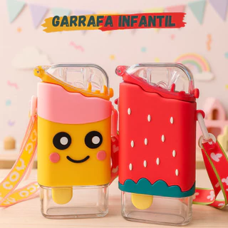 Garrafa Infantil Picole 240ML Silicone Criança Divertida Brincando