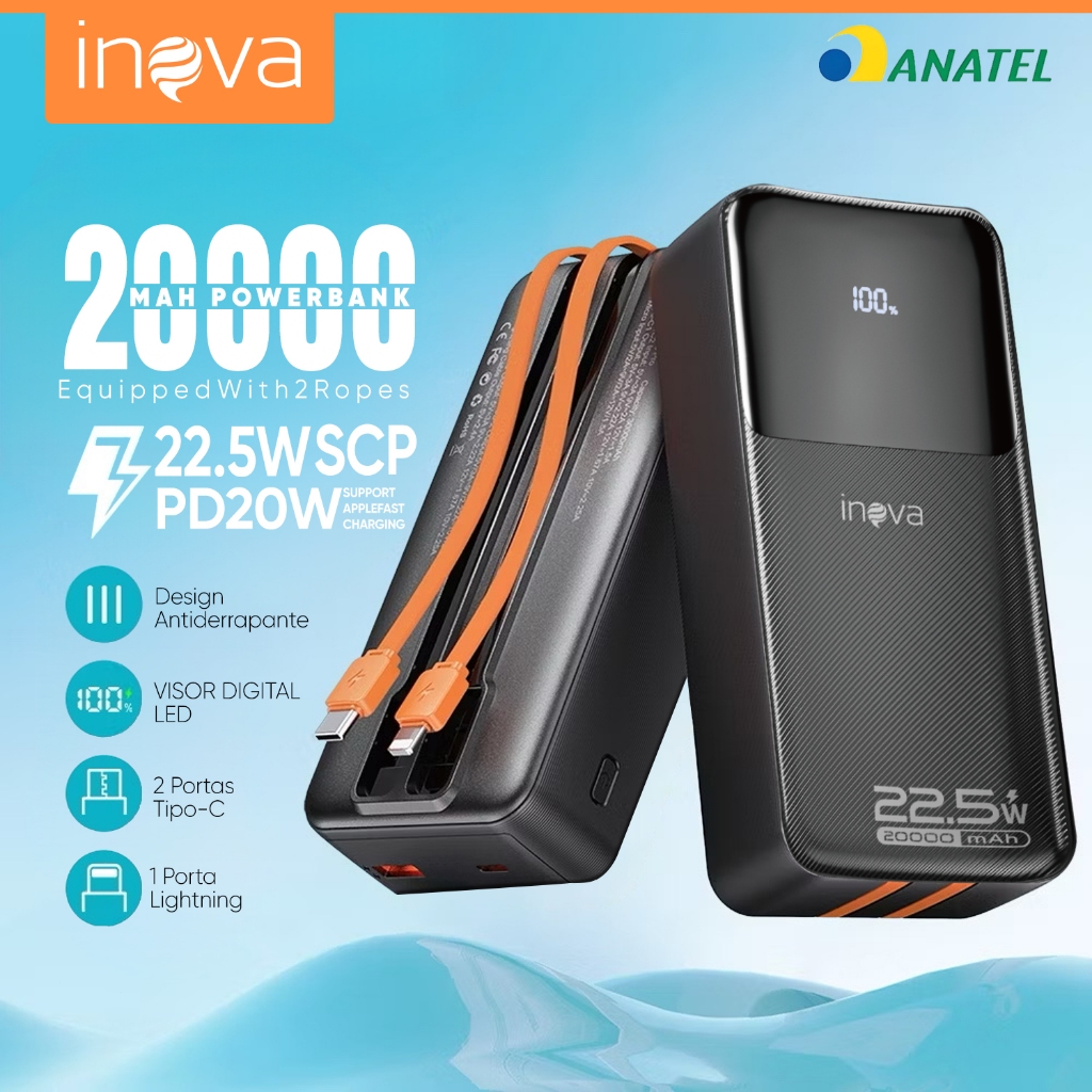 INOVA Power Bank 20000mah Carregador Portatil Turbo PD 22.5W Rápido com ...