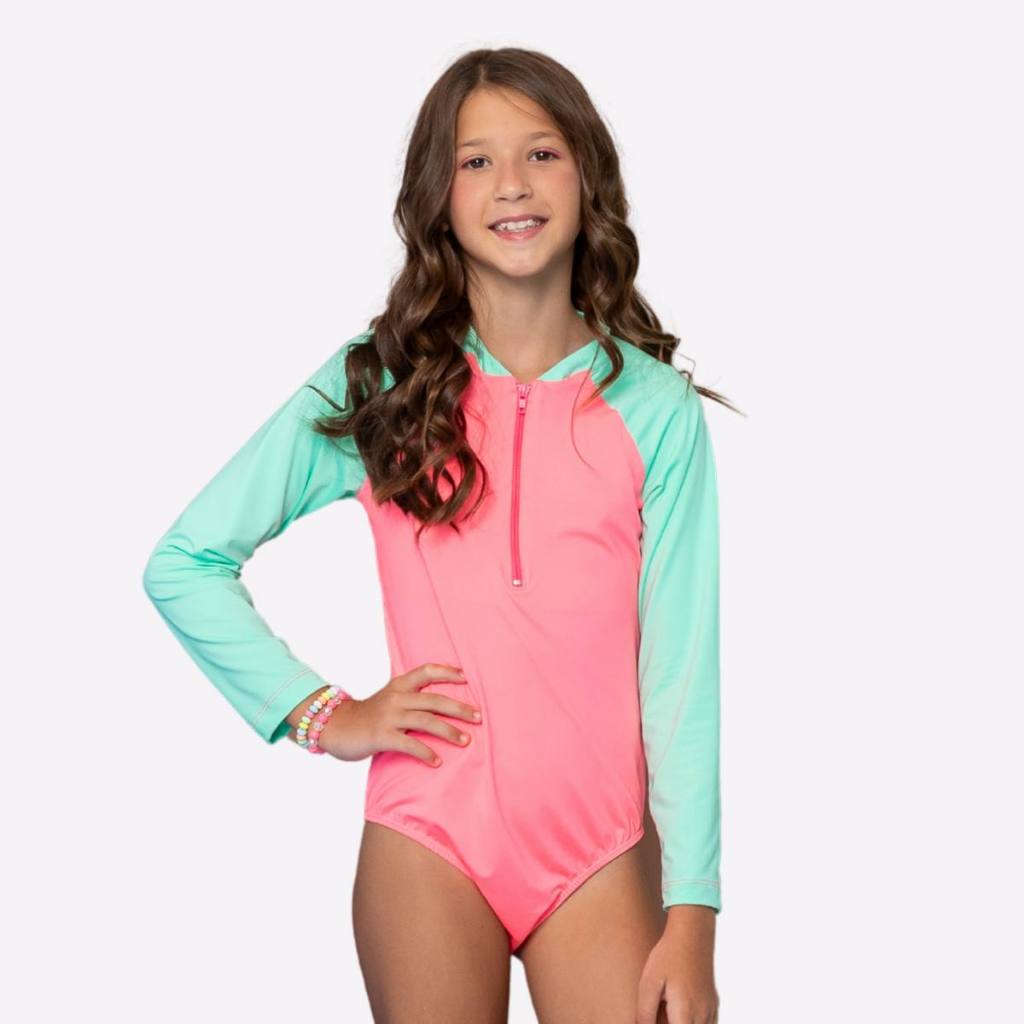 mai ♡ Maiô com Zíper Manga Longa Colorful Proteção Solar Uv Praia
