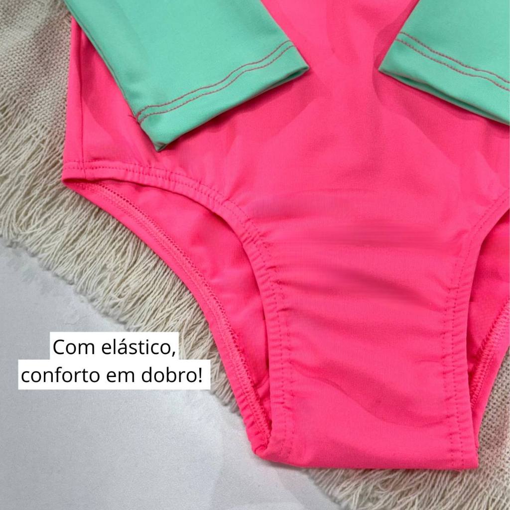 Maiô com Zíper Manga Longa Colorful Proteção Solar Uv Praia