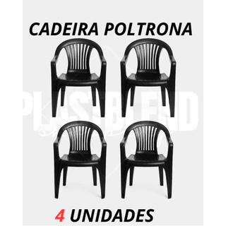 Cadeira Poltrona Resistente 154KG INMETRO - Festas,Bares,Adegas, Cozinhas - KIT 4 CADEIRAS