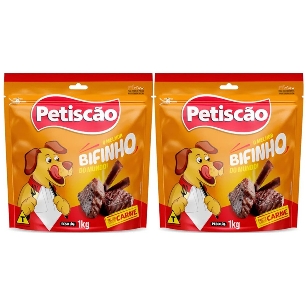 Bifinho Mastigável Palito De Carne Para Cães - Kit com 2 Pacotes de 1kg - Total 2kg - Petiscão em Oferta na Shopee