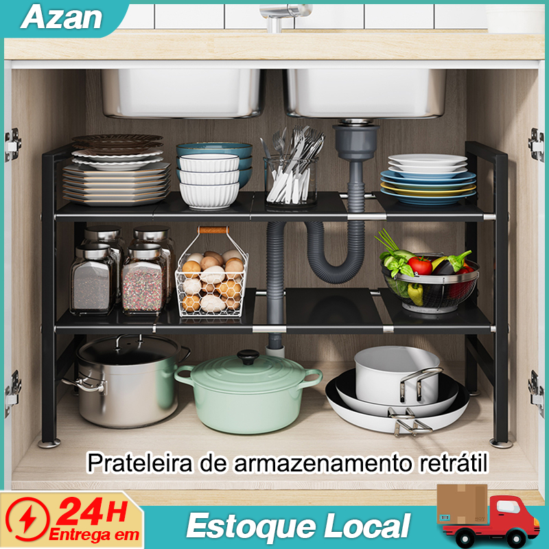 Prateleira para pia de cozinha retrátil Organizador de Panelas Armário ...