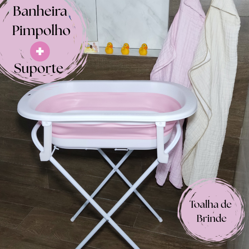 Banheira para Bebê Retrátil com Suporte Dobrável 33L Resistente Leve ...