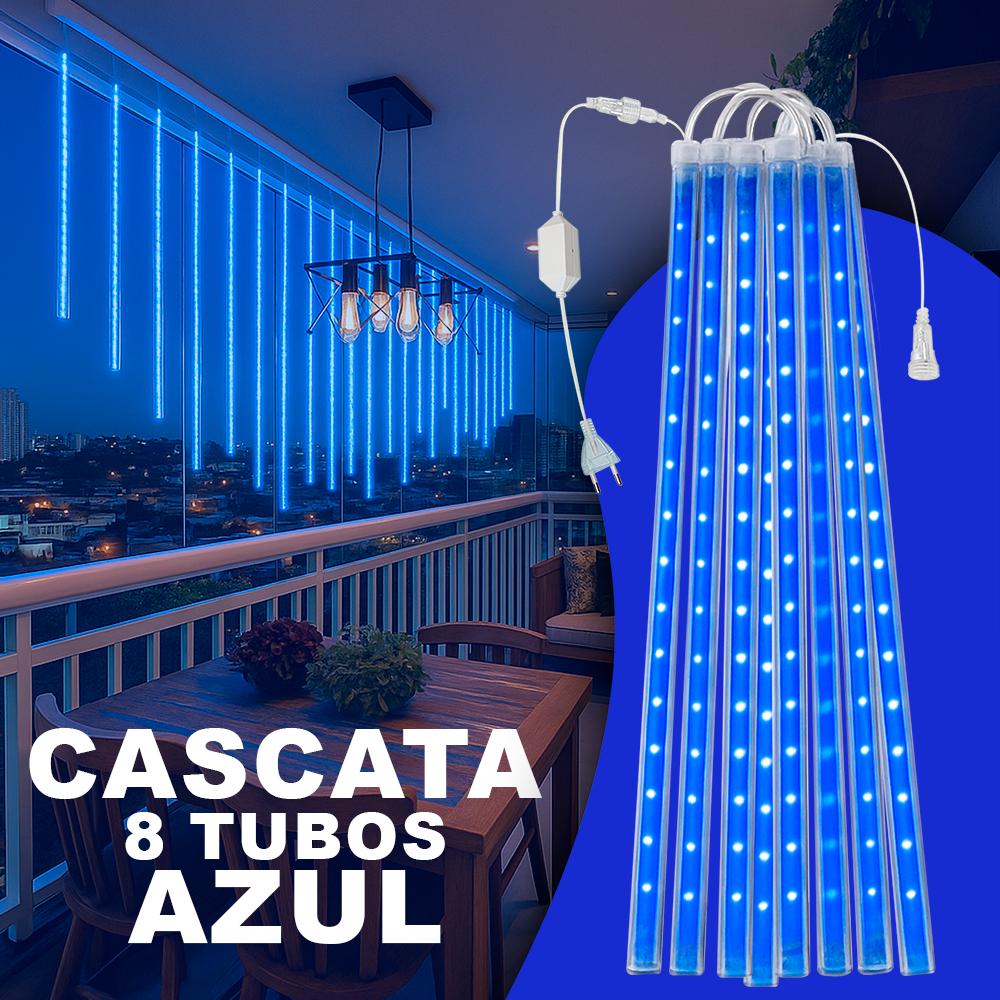Cascata 8 Tubos Bastão Queda Pisca Pisca Decoração Chuva Meteoro Gelo ...