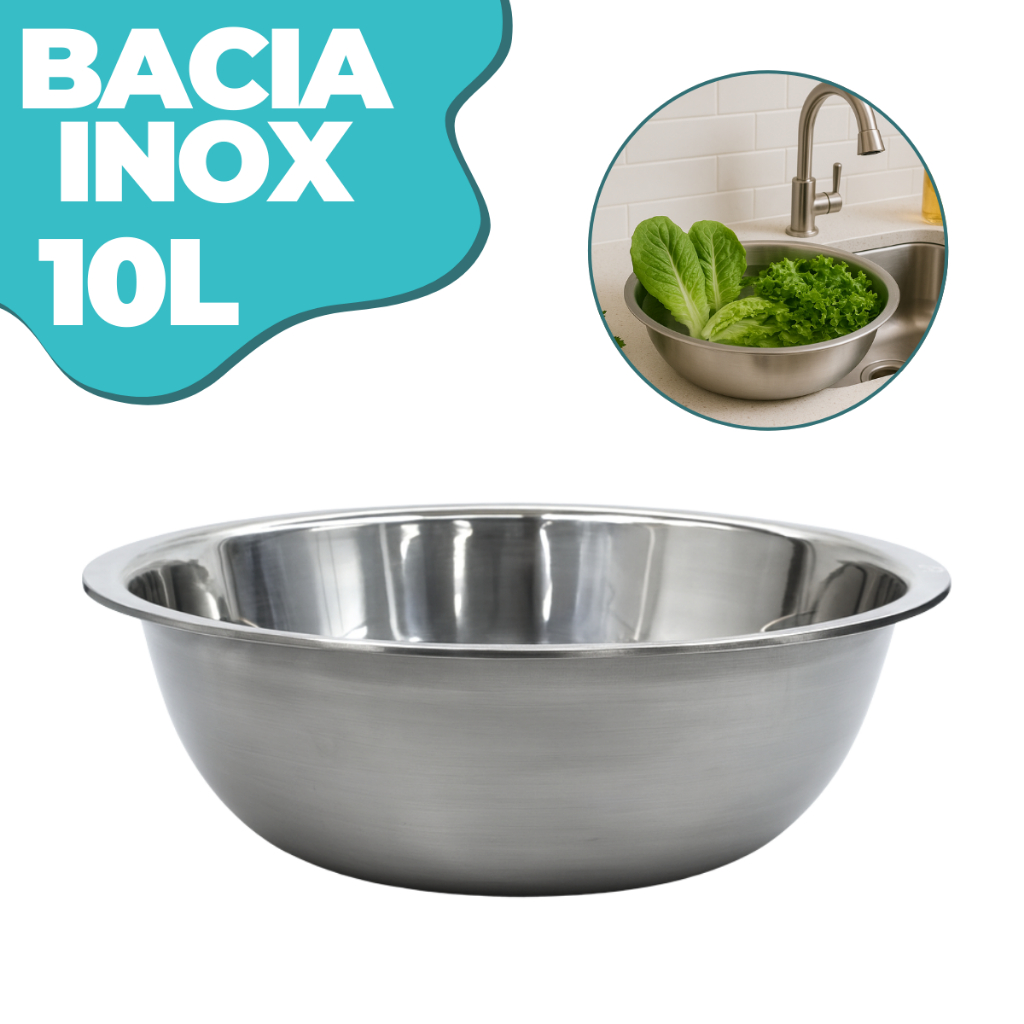 Bacia Tigela Grande Inox 40cm 10L Profissional Multiuso Bowl