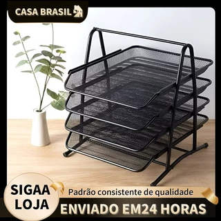Suporte Organizador De Documento Papel A4 3/4 Bandejas Preto