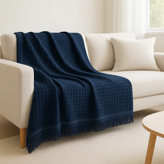 Manta Sofa Algodao Piquet Matelassada Com franja Cru Vermelho 1,50x2,10