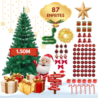 Árvore Natal Decorada Pinheiro Premium 150cm 200 Galhos Enfeitada Kit Completo Enfeites + Pisca
