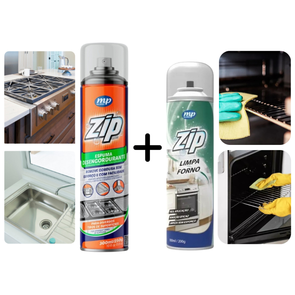 Kit Limpa Forno Espuma 300ml Zip Clean + Espuma Desengordurante Zip ...