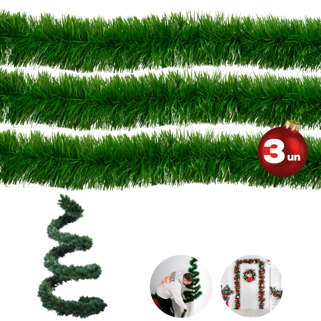 KIT 3 Festão Verde Escuro/Nevado 2mx8cm - Enfeite Premium Decoração ...