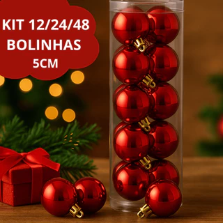 Kit 12/24/48 Bolinhas Bola de Natal 5CM Decoração Para Arvore Natalina Luxo Enfeites Dourado Vermelho Premium