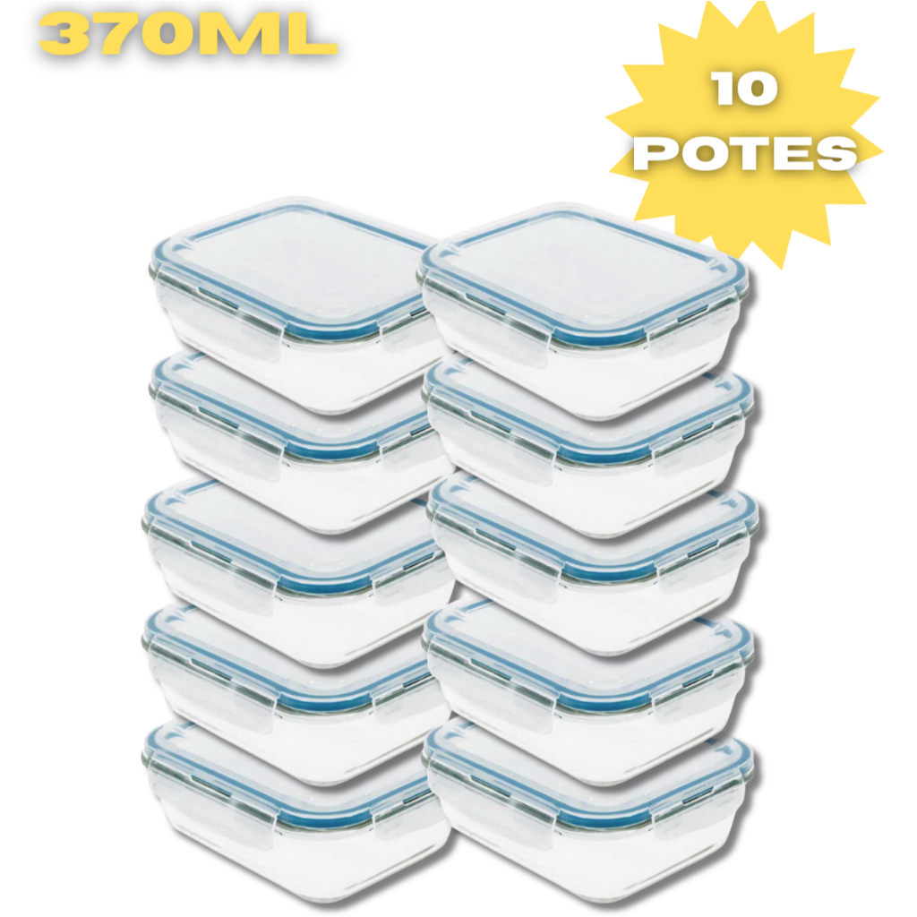 Conjunto 10 Potes Vidro Hermético Mantimentos Marmita 370ml